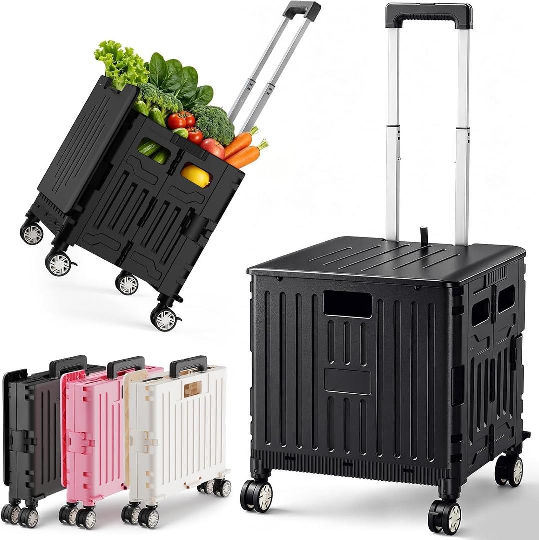 Folding Utility Cart Rolling Crate Handcart Shopping Trolley, Black
Lockable Collapsible Tool Box with Lid, Rolling Crate With Wheels for Grocery, Travel, Garden, Shop, Office, Luggage, Teacher