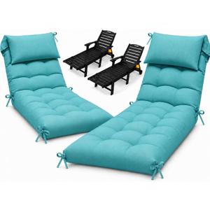 Waterproof Lounge Chair Cushion Set of 2, Outdoor Fade Resistant Chaise Lounger Replacement Cushions with 6 Ties, Thickened Memory Foam Pool Lounge Chair Cushions, 76 x 22 x 4.7 Inches, Teal1#, 2 Pack