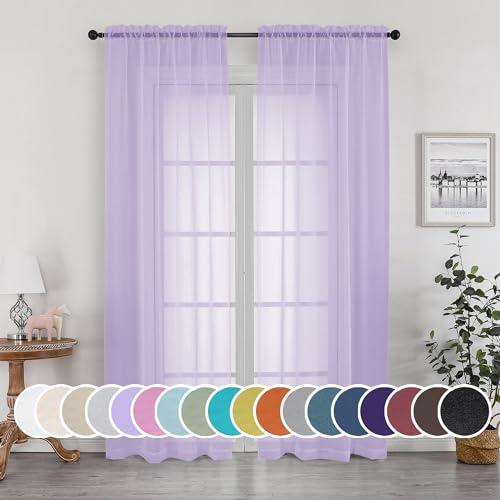 OWENIE Sheer Curtains 84 inches Long for Bedroom Living Room 2 Panels Set, Rod Pocket Soft Light Filtering Privacy Fimly Sheer Curtains & Drapes, Solid Purple Window Treatments, 42Wx84L