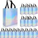 cabzymx 18 Pcs Glossy Iridescent Small Gift Bags Bulk, 8x3.9x9.8 In Non-woven Party Bags for Present with Sturdy Bases for Birthday, Wedding, Easter, Party, Holiday
