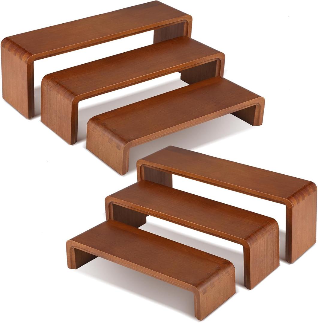2 Sets, 6 PCS Total, Wood Risers Display Stand, Cupcake Dessert Cake Stand, Wooden Cologne Perfume Stands, Wood Riser for Kitchen Counter, Vendor Booth Display Items, Size: 9.4in, 10.6in, 11.8in (Walnut Color)