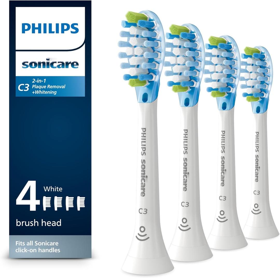 Philips Sonicare C3 Two-in-One - Genuine Replacement Electric Toothbrush Heads, White, 4 Pack, HX9044/65
