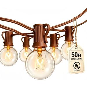 Abeja 50Ft Outdoor Patio String Lights with 53 Clear Globe G40 Bulbs,UL Certified for Patio Porch Backyard Deck Bistro Gazebos Pergolas Balcony Wedding Gathering Parties Markets Decor, Brown Wire