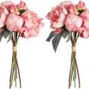Pink Peonies Artificial Flowers 2 Bouquets Vintage Fake Peonies 14pcs Heads Silk Flowers with Stems for Wedding Decoration Bride Bouquet Faux Flowers Crafts Floral Arrangement (Pink)
