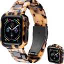 Band with Case Compatible with Apple Watch 49mm 46mm 45mm 44mm 42mm 41mm 40mm 38mm,Women Men Fashion Resin Strap Bumper for iWatch Ultra 3/2/1 Series 11 10 9 8 7 SE 6 5 4 3 2 1 (Black Grey Tortoise)