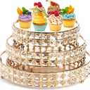 Goaste 3 Pack Crystal Cake Display Stand with Mirror, 14" 12" 10" Metal Pedestal Gold Round Cake Plate Stand, Dessert Cookies Fruit Serving Tray with Shining Crystal Beads for Wedding, Birthday Party