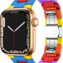Colorful Band Compatible with Apple Watch Band, Women Men, Ultra Thin Aluminum Metal Band Replacement Strap for Watch, Size: 42mm/44mm/45mm/46mm/49mm, Rainbow