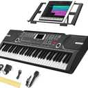 61 Key Keyboard Piano, Portable Electronic Keyboard Piano for Beginners with Speakers, Microphone, Sheet Music Stand, 100 Voices, 100 Rhythms, Digital Music Keyboard Built-In Speakers