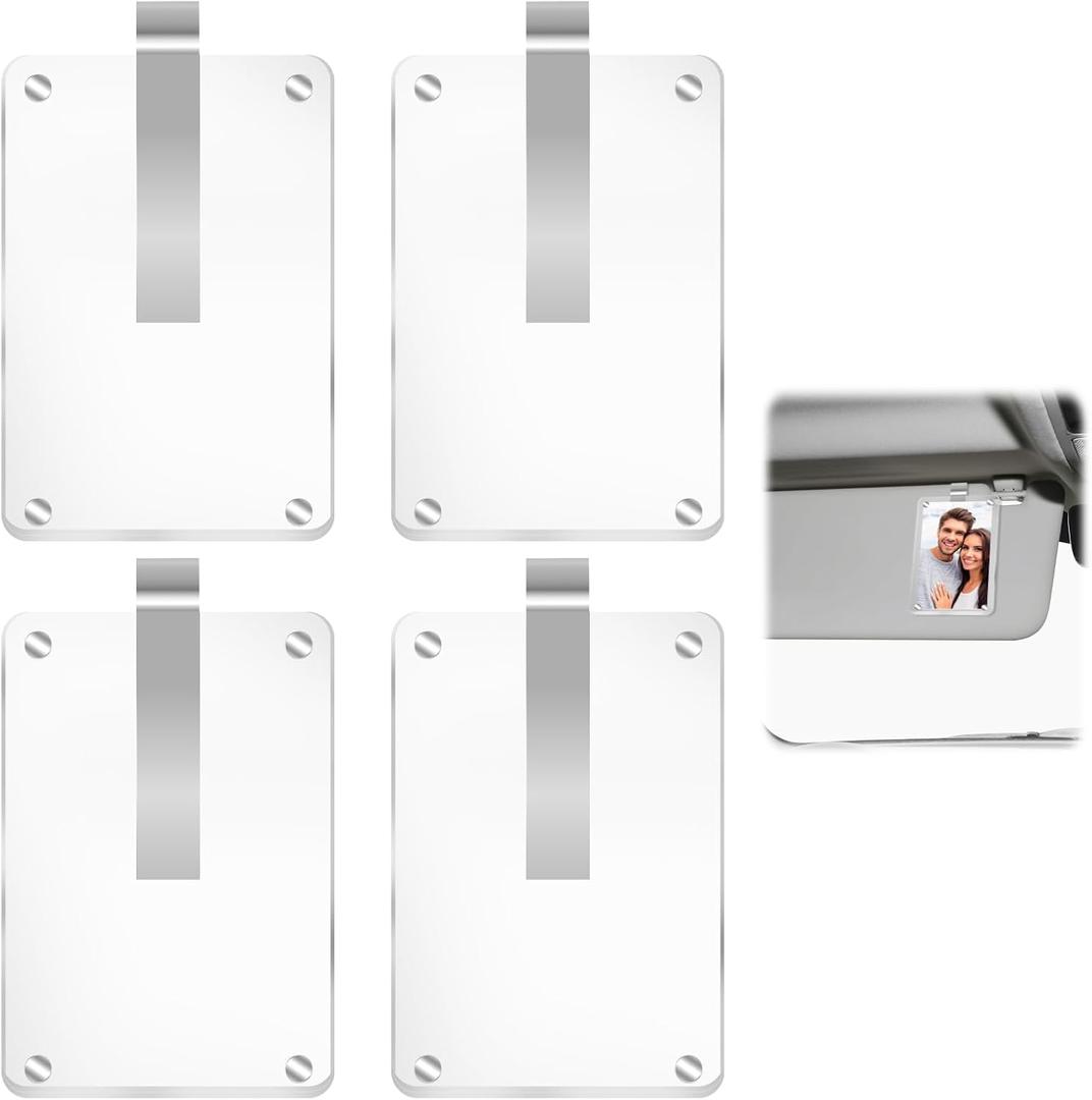 4Pcs Acrylic Magnetic Personalized Photo Holder, Car Accessories Car Photo Holder Car Visor Clip, Personalized Car Picture Frame, Suitable for Adding Family or Personal Photos (4Pcs-off-white)