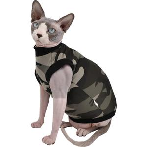  Cat Summer Cotton T-Shirts Cat Vest Pet Clothes,Round Collar Vest Kitten Shirts Sleeveless, Cats & Small Dogs Apparel (Large, Black Camo)