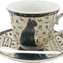 Coffee Espresso Cups and Saucers Set Egyptian Golden Ceramic Espresso shot Cup, Demitasse Cup 3.4oz/100ml Tea Cup Set Porcelain Gift for Birthday Family Friends (Beige and Black)