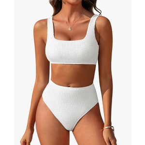 ANRABESS Women Swimsuits Two Piece Bikini Set High Waisted Ribbed Tummy Control Modest Bathing Suits 2025 Beach Swim Wear, Size: S