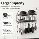 KES 30-Inch Kitchen Pot Rack - Mounted Hanging Rack for Kitchen Storage and Organization - Matte Black 2-Tier Wall Shelf with Guard Rail for Pots and Pans Organizer with 12 Hooks - KUR215S75B-BK
