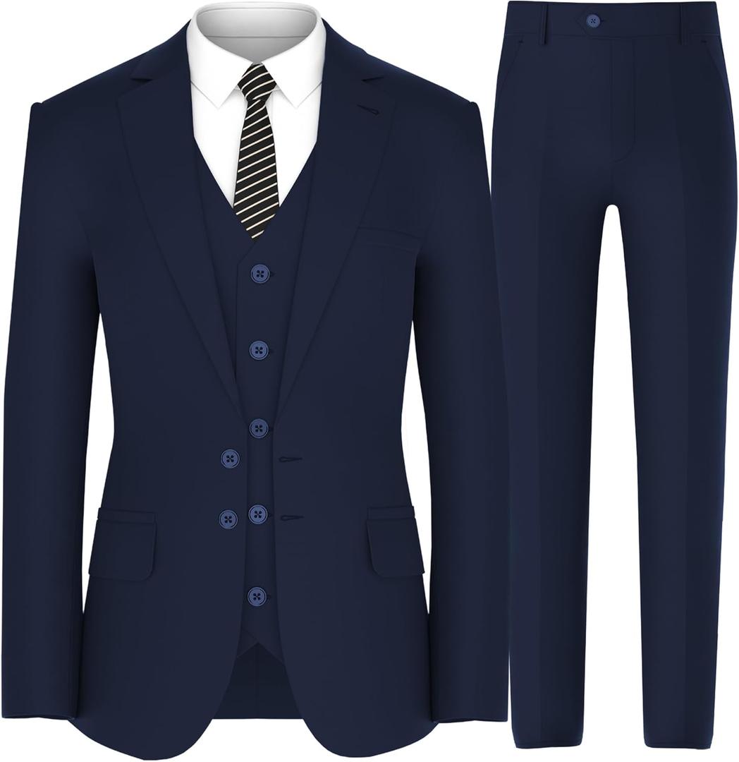 Antonio Uomo Mens Suit Set  Slim Fit 3 Piece Blazer 2 Button Jacket Vest Pants Business Wedding Party Solid Dress Suits (X-Large, Navy)