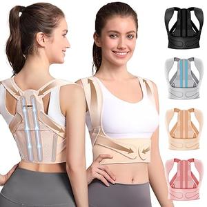 Fit Geno Posture Corrector for Women: Adjustable Lightweight Upper Back Brace for Neck Shoulder & Upper Back Pain Relief - Improve Posture Correct Hunchback Slouching Kyphosis Invisible Under Clothes (S/M)