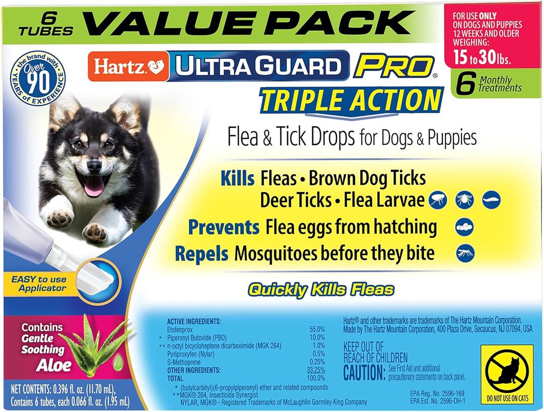 Hartz UltraGuard Pro Flea & Tick Topical Dogs & Puppies Treatment & Prevention, 6 Months, 15-30 lbs