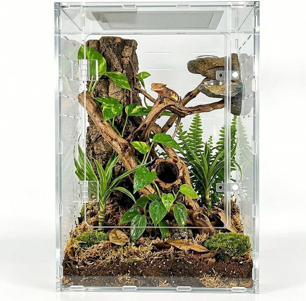 12x12x18 Clear Acrylic Reptile Enclosure, Front Opening, 360° View Tank