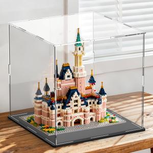 SVENJBB Large Display Case for Collectibles, 13x13x13 Inch Acrylic Box for Miniature House and Figures, Clear Acrylic Display Cases with Matte Black Base for Collection Protection and Storage