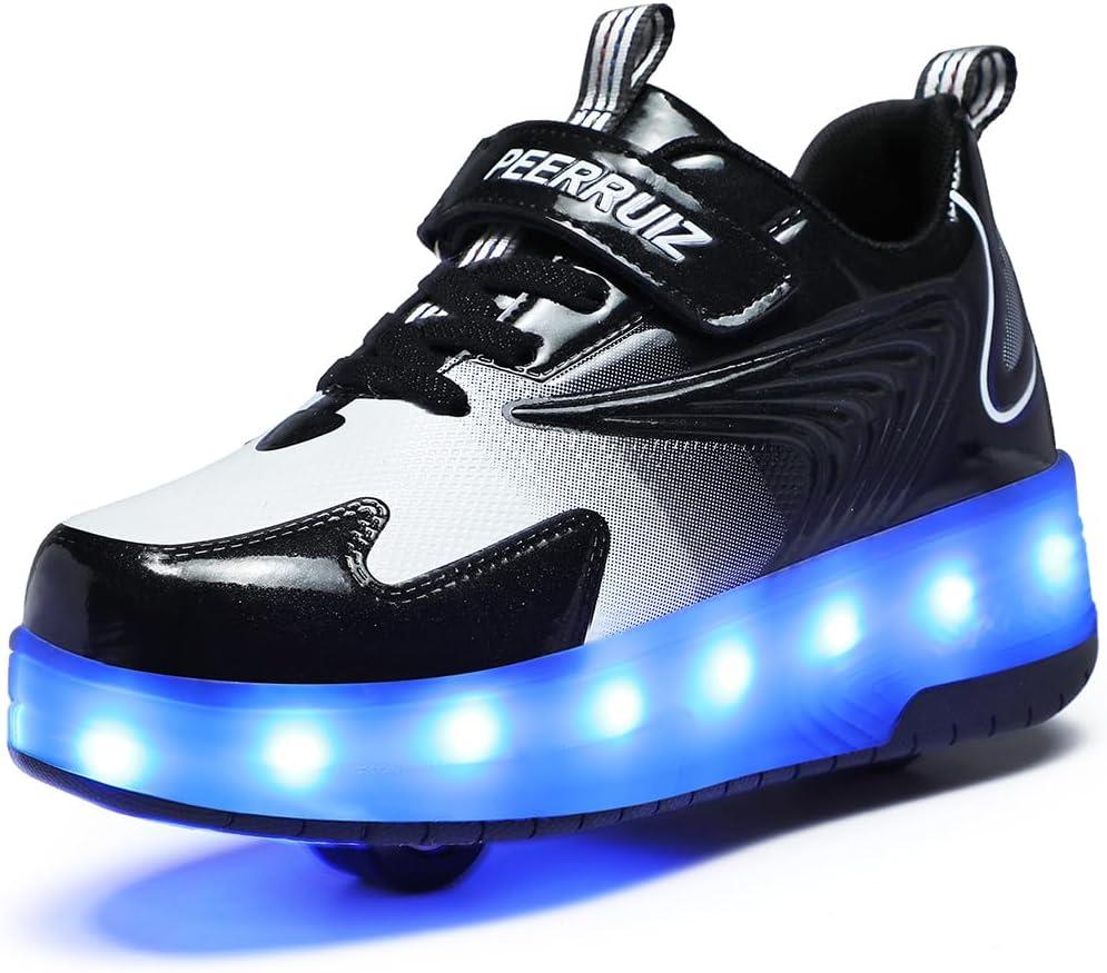 HHSTS Kids Shoes - New Upgraded with Wheels LED Light Color Shoes Shiny Roller Skates Skate Shoes Simple Kids Gifts Boys Girls The Best Gift for Party Birthday Christmas Day (1.5 Little Kid, 8012-black)