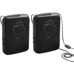 O2COOL Deluxe Necklace Fan, Battery Powered with Adjustable Lanyard, 2 Pack, Black