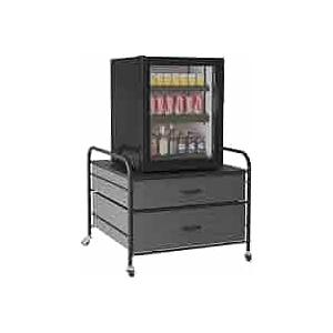 Mini Fridge Stand, 120LBS Metal Frame Black Iron Top, 2 Drawer Fridge Cart with Large Fabric Drawers, 4 Swivel Wheels for Home, Kitchen, Dorm, Office
