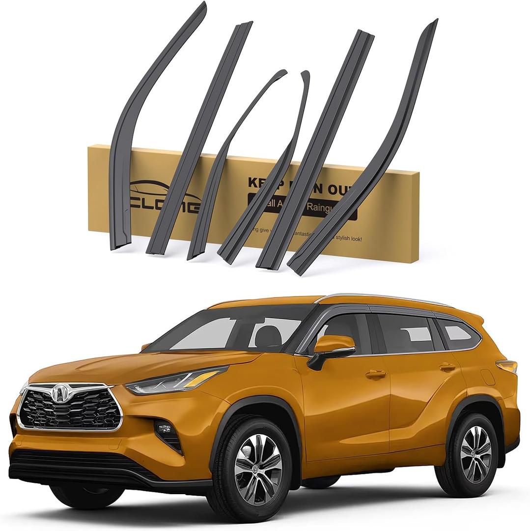 Rain Guards Fit for Toyota Highlander 2020 2021 2022 2023 2024 2025 2026 L LE XLE XSE Limited Platinum Hybrid, Durable Tape on Side Windows Deflectors 2020-2026 Highlander Rain Guard Black - 6 PCS