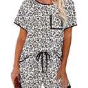 2 x KISSMODA Womens 2 Piece Lounge Outfits Button Down Shorts Whiteleopard XXL (White, XXL)