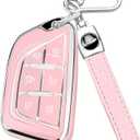 QBUC for Cadillac Key Fob Cover with Keychain Soft TPU Protection Case Compatible with 2020-2026 Cadillac Escalade Lyriq Optiq 6-Buttons(Chrome Trim Pink)
