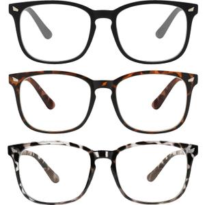 Yogo Vision Magnifying Glasses for Reading, High Magnification One Power Magnifier Readers (8.00)  3 Pack: Black, Grey Leopard, Brown Havana