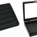 Black Sqaure Glass-top Case (Single Metal Latch) w/ 1 Tray Insert (Black 5-Slot Plastic Tray)