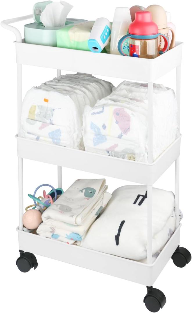 Baby Diaper Caddy, Plastic Movable Cart for Newborn Nursery Essentials Diaper Storage Caddy Organizer for Changing Table & Crib, Easy to Assemble, Beige