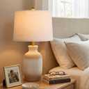 PoKat 24'' Farmhouse Ceramic Table Lamp for Living Room with Natural Textured Finish, Rustic Bedside Lamps for Bedroom, Organic Nightstand Lamps Dresser End Side Table Home Gift (White and Antique)