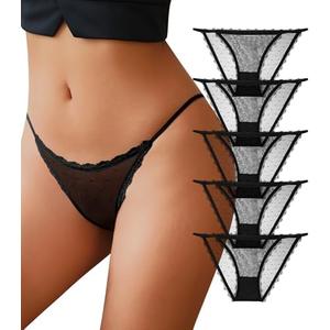 J-pone Sexy Underwear for Women String Bikini Underwear for Women High Cut Breathable Hipster Cheeky Lace Panties 5 Pack L