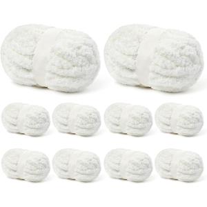 10 Pack Milky White Jumbo Thick Yarn, Chenille Yarn for Crocheting, Chunky Yarn for Hand Knitting, Soft Plush Yarns, 240yds/70.5oz Super Bulky Blanket Crochet Yarns
