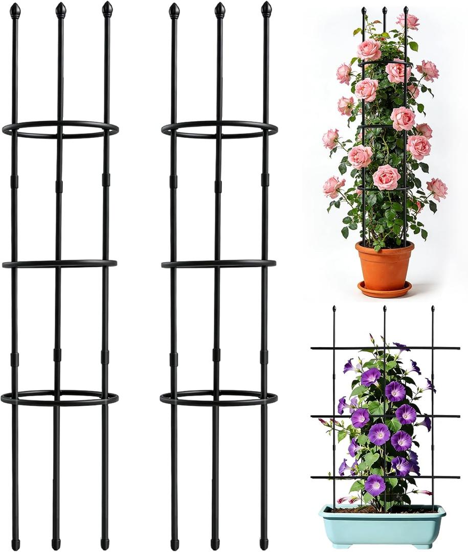 2 Pack Garden Trellis, 47" Trellis for Potted Plants, Tomato Cages, Plant Cages & Supports for Vines Crop, Plant Trellis for Climbing Plants Indoor Outdoor,Flower, Vines, Vegetable, Pots