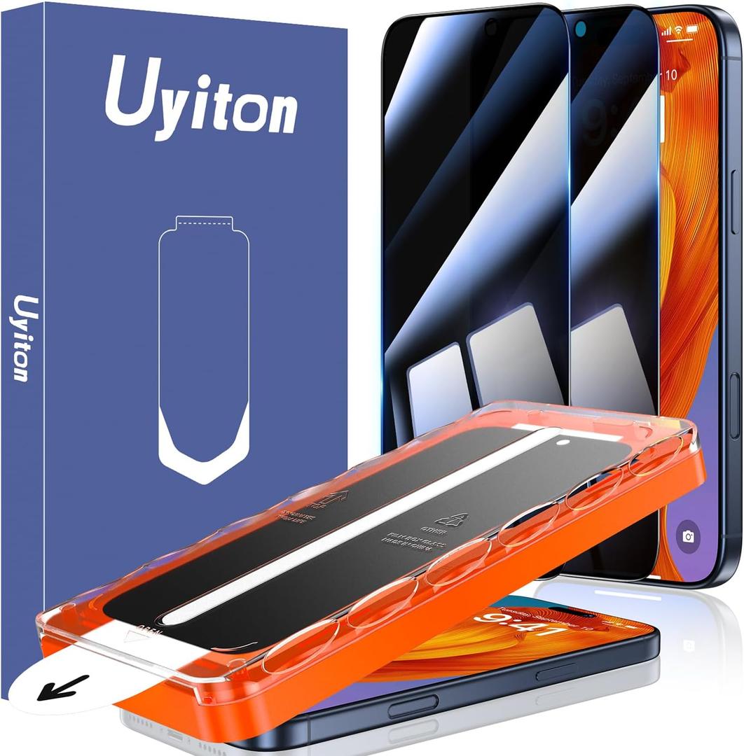 Uyiton for iPhone 16 Pro Max Privacy Screen Protector, [Easy to Install] [Zero Bubble] Shatterproof Full Coverage Anti-Fingerprint & Scratch Proof Tempered Glass, 2 Pack (Black)