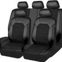 CAR PASS Leather and 3D Air Mesh Universal Fit Car Seat Covers, for Sedans,Trucks,Suvs,Airbag Compatible,Zipper Design and Reserved Opening Holes for Headrest(Full Set, Black and Black)