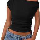 2 x PRETTYGARDEN Womens 2025 Summer Off The Shoulder Crop Cute Tops Sleeveless One Shoulder Ruched Y2K Going Out Tank Top
