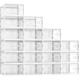 SONGMICS Stackable Shoe Boxes, Foldable Shoe Storage Organizers, Ventilated, for Max. Men's Shoes US Size 9 or Women's Shoes US Size 11, Sneakers, Set of 18, Transparent and White ULSP106W18V2