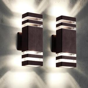tewei Outdoor Wall Lights, Modern Exterior Light Fixture Wall Mount, Brown Outdoor Lights for House, Waterproof Aluminum Up and Down Outside Porch Lights for Garage, 2 Pack