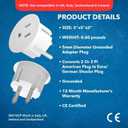 OREI American USA To European Plug Adapter  Type E/F Schuko Plug Adapter - Use in Germany, France, & More - CE Certified  For Mobile, Laptop & Camera Chargers - 6 Pack