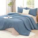 Litanika Comforters Queen Size Set Grayish Blue, 3 Pieces Lightweight Solid Bedding Comforter Set, All Season Fluffy Bed Set (90x90In Comforter & 2 Pillowcases)