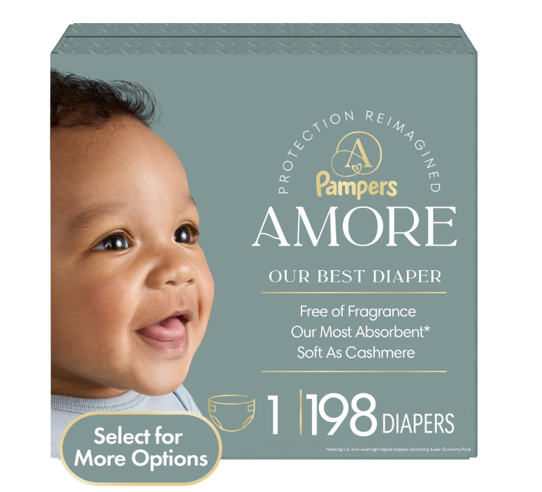 Pampers AMORE, Size 1, Our Best Diaper, 1 Pack (Count of 198)