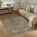 3x5 Washable Area Rug Brown Vintage Non Slip Soft Low Pile Rug for Entryway Kitchen Bathroom Distressed Oriental Throw Carpet for Living Room Bedroom Home Decor