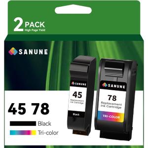 45 78 Ink Cartridge Replacement for HP 45 78 Ink Cartridge Combo Pack 45XL 78XL 51645A C6578AN for Color Copier 180 Deskjet 1100C 1220C 6122 930C 970C 990C Printer (1 Black 1 Tri-Color)