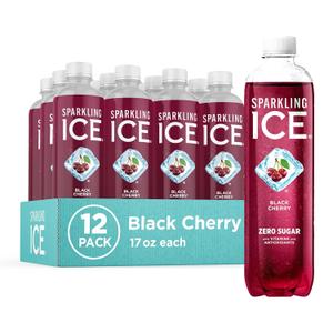 Sparkling Ice, Black Cherry Sparkling Water, Zero Sugar Flavored Water, with Vitamins and Antioxidants, Low Calorie Beverage, 17 fl oz Bottles (Pack of 12) (EXP 02/23/27)