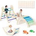 Pikler Triangle Set with Cushion, Montessori Climbing Set, Indoor Climb Toys, Indoor Playground Jungle Gyms, 9 Combinations Climbing Toy Set for Toddler, Baby, Kids 1-4 (Blue & 2car & Cushion)
