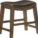 Lexicon Ordway Solid Wood Dining Height Stools - Saddle Table Height Stools for Transitional Dining Versatile Kitchen Seating Options, Perfect for Casual Entertaining Spaces, 19" SH, Brown