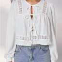 MakeMeChic Women's Boho Top Peplum Long Sleeve Shirt Tie Front Crew Neck Summer Blouse (White, XS)