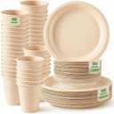 Havawish 150 Pcs Compostable Paper Plates and Bowls Cups Sets 9 Inch Disposable Plates 12 oz Biodegradable Paper Bowls and Cups for Dinner 50 Person Bulk Party Supplies